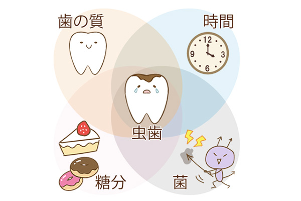 歯は物を食べると脱灰、再石灰化をしている虫歯のメカニズムのイラスト